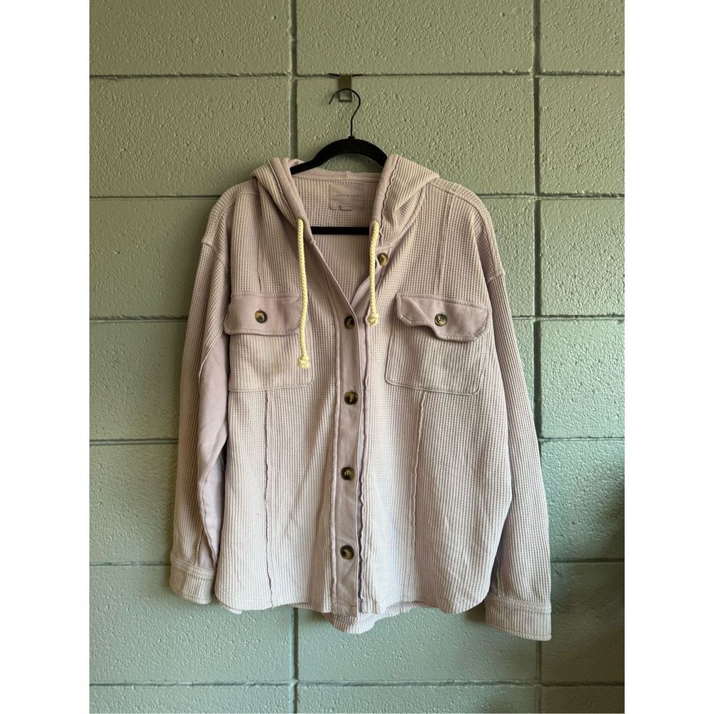 Women’s Aerie Purple Hooded Lumberjane Waffle Knit Shacket in Lilac size L